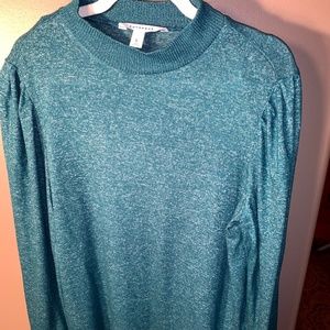 Cute jade green mock neck puff sleeve sweater